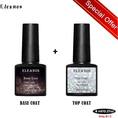 Eleanos 2pcs*8ml Top Coat Gel Polish Top Coat For Nail Art Manicure Nail Varnish Soak Off UV LED Gel Matte Base Coat Nail Gel
