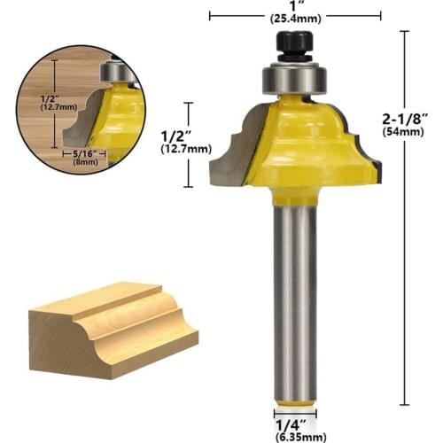 1pc 1/4 shank shank (6.35mm) double rod flute roman ogee edging router bit wood milling line knife carbide end mill