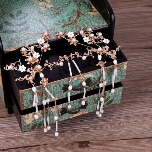 Chinese brides ancient costumes ornaments alloys luxurious fringes necklace headdresses antique court accessories wholesale