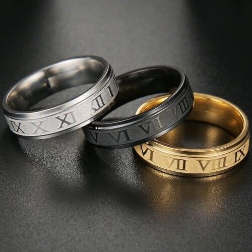 New Arrival 6 MM Fashion Roman Numerals Stainless Steel Rings for Men Women Classic Vintage Ring Anniversary Jewelry Gift