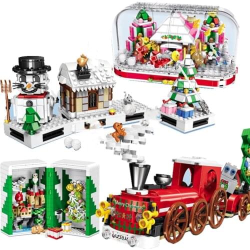 SEMBO Santa Sleigh Reindeer Gift Christmas Cabin Assembled Building Blocks Compatible Bricks Toys For Boys and girls Girl