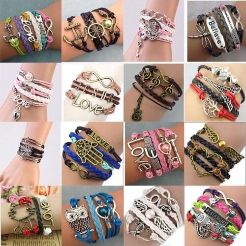 MIXMAX 30pcs Leather Bracelet Women' Men Multilayer Cuff Retro Vintage Tribal Hand-woven Fashion bangle Wholesale Lots Bulk