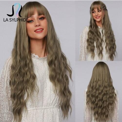 La Sylphide Halloween Lolita Cosplay Wig Long Curly Dark Brown Light Blonde Synthetic Wigs with Bangs for Black White Woman Wigs