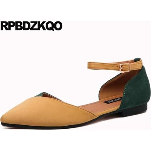 Lightweight Yellow Fashion Size 35 Sandals 5 Cheap Shoes China Ankle Strap 2021 Ladies Suede Women Pointed Toe Chinese Flats