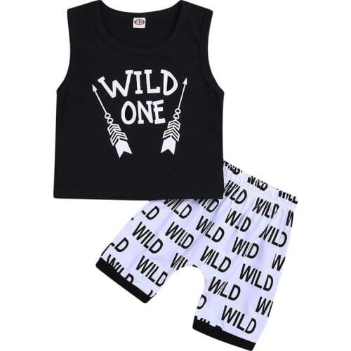 Summer 2Pcs Baby Boys Arrow Clothes Toddler Kids Sleeveless T-shirt Tops+Letters Shorts Outfits Sets 0-24M