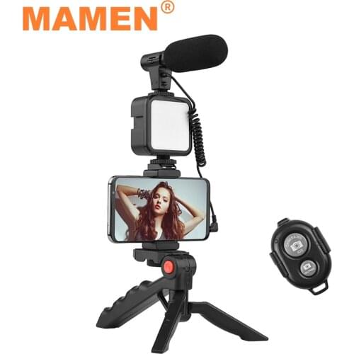 MAMEN Portable Phone Vlogging Tool Kit with Light Microphone Tripod Remote Control for Smartphone Camera Outdoor Video Recording