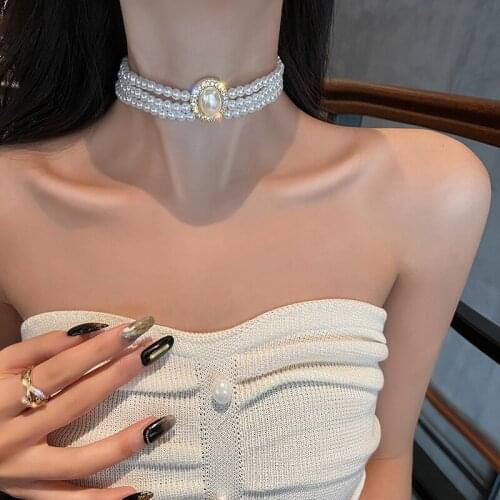 Layered Short Pearl Choker Necklace for Women White Beads Necklace Wedding Jewelry on Neck Lady Pearl Choker Collar Gifts