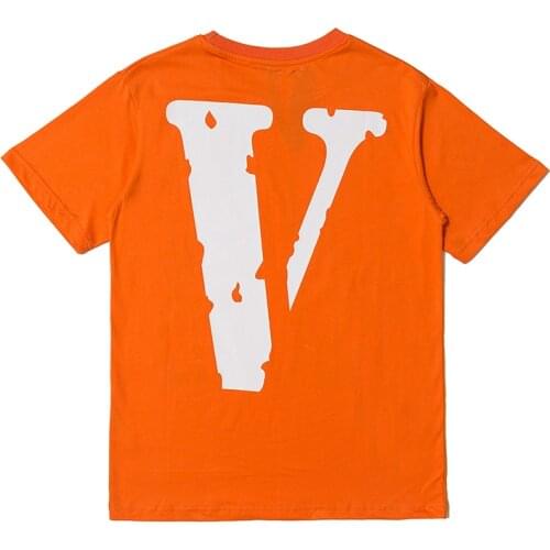 Classic Vlone Short-sleeved Female Couple Loose Street Hip-hop Big V Trend T-shirt Mens Cotton Round Neck 025