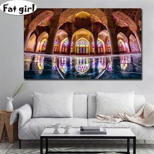 Arab islam 5Ddiy diamond painting building embroidery canvas painting wall decor square round mosaic Hand drill cross stitch kit