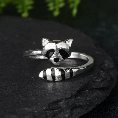 New Rings Cartoon Animals Cute Delicate Raccoon Fox Tail Jewelry Ladies Engagement Wedding Gift Open Women Ring
