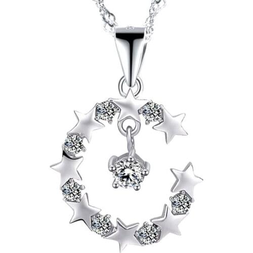 Charms Fashion 925 Sterling Silver Cubic Zirconia CZ Crystal Moon Shape Pendant Necklace Women Best Gift Fast Shipping