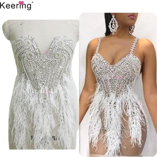 Popular Feather Silver Rhinestone Bodice Applique for Wedding Dress WDP-309