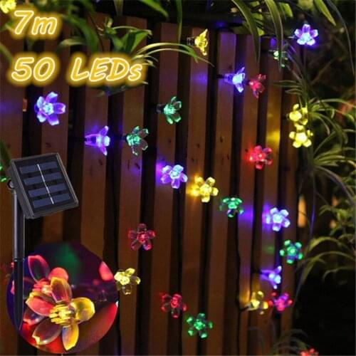 50 LED 7M Solar Lamps String holiday Lights Sakura Flower Lights Garlands Solar Lights For Outdoor Party Wedding Garden Decor