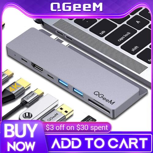 QGeeM USB C Hub Dock for Macbook Pro SD TF Card Readers Dual HDMI PD Multi USB Hub Type C Adapter Splitter Type-C Hub for Laptop