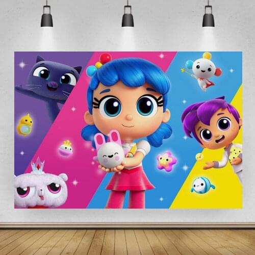 Rainbow Stripes Cartoon Girl Princess Photography Backgrounds Kids Birthday Rabbit Cat Cake Dessert Table Decor Backdrops