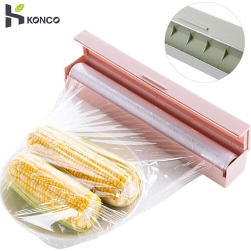 KONCO Plastic Wrap Cutter Household Kitchen Plastic Wrap Dispenser Stainless Steel Blade Preservative Film Cutter