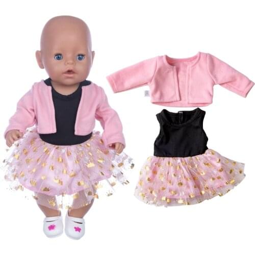 Pink Dress+Coat Fit for Baby new born 43cm Doll Clothes Doll Accessories For 17inch baby Doll