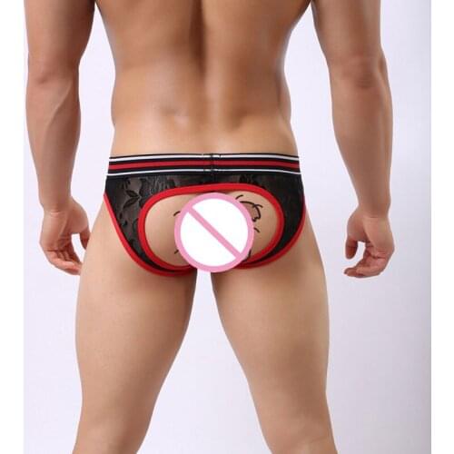 Sexy Men Open Crotch G-string See Through Lace Mesh G-String Briefs Transparent Lace Sexy Erotic Lingerie gay Wear F09
