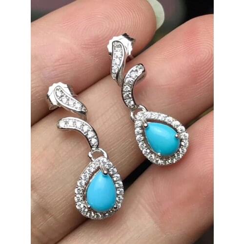 Natural blue turquoise drop earrings 925 silver Natural gemstone earring women personality wave drop Earrings for party gift