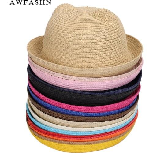 2021 New Cute Childrens Sun Hat Spring Summer Boy Girl Kids Baby Straw Hat Summer Cap Panama Shades Ear Beach Hats Casquette