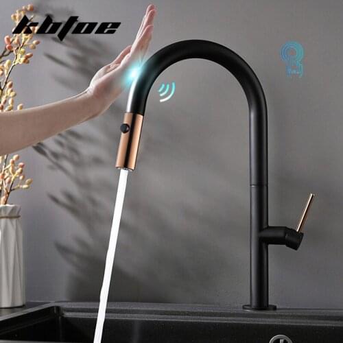 Smart Touch Control Kitchen Faucets Pull Out Sensor Black White Singe Handle 360 Rotation Sink Faucet 2 Outlet Water Mixer Taps