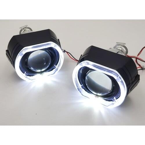 2.5 Headlight Lens LED Running Lights Square Sport Angel Eyes Black Shrouds HID Projectors Car Motorcycle Retrofit Use H1 Xenon