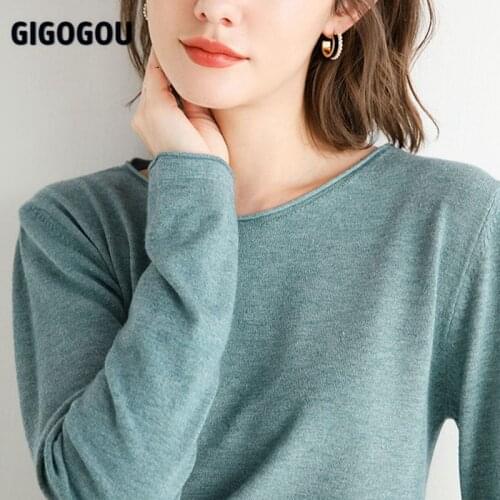 GIGOGOU Curly O Neck Women Sweater Basic Solid Pullovers Top Autumn Spring Korean Fashion Knitted Jumpers Chic Sueters De Mujer