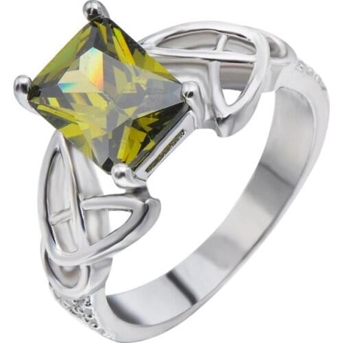 Gorgeous Women Jewelry Olive Princess Cut Zircon Rings for Wedding Engagement Party Set Gifts Size 6 -10