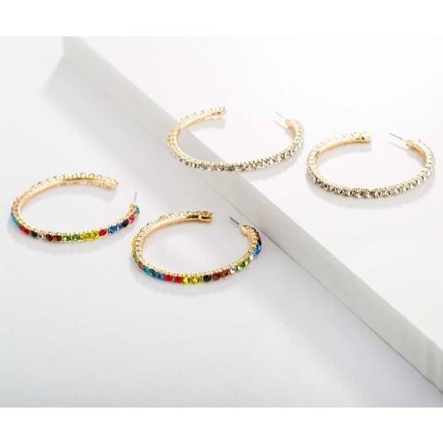 VG 6YM New Fashion Colorful Crystal C Shaped Hoop Earrings Simple Design Earrings for Women Girl Party Jewelry Wholesale