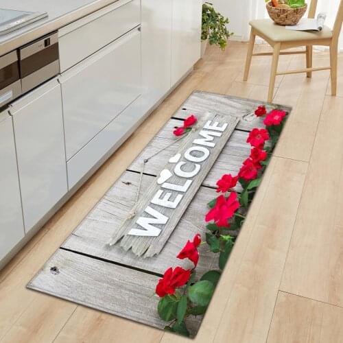 Wood Grain Door Entrance Mat Rugs Non-slip Kitchen Floor Mats Carpets Flannel Kitchen Rug Hallway Carpet Home Decor for Bedroom