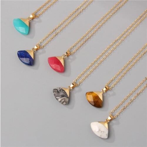 Reiki Healing Jewelry Natural Tiger Eye Stone Sector Shape Pendant Fashion Women Men Necklace Gifts Pendulum Chakra Wholesale