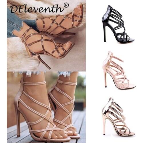 Explosion models womens shoes hollow cross strap high heel sandals large size bts shoes