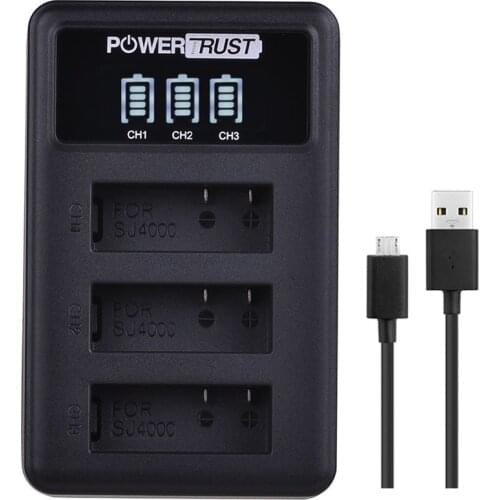 PowerTrust 1x PG1050 Battery Charger LED 3Slots USB Charger For SJCAM SJ4000 M10 SJ5000 SJ5000X For EKEN H9 H9R H8R H8 GIT PG900