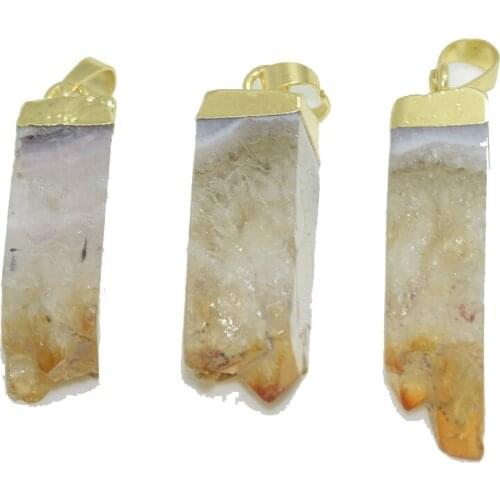 Yellow Rectangle stone column druzy pendant jewelry making 2021 women magic natural geode druzy raw stone with gold plating