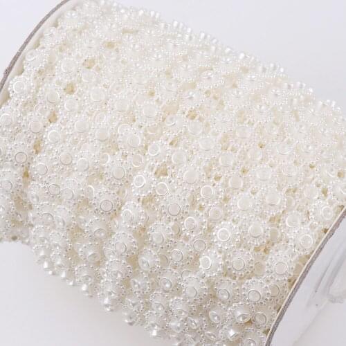 2 Meter 9mm Width Cotton Thread Flatback ABS Plastic Pearl Chain Connection Beads For DIY Garment Accessories Decoration