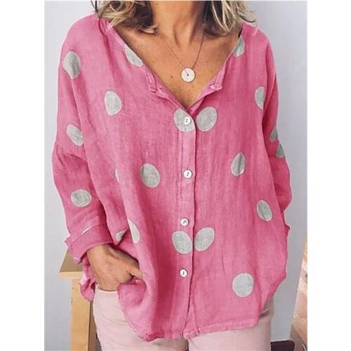 Women Polka Dots Loose See Through V Neck Baggy Blouse Ladies Casual Loose Tunic Tops Plus Size Summer Soft Cotton Blend Clothes