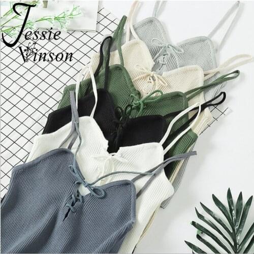 Jessie Vinson Sexy Sleeveless Camisole Top Women Summer Spaghetti Straps V-neck Lace up Tshirt Top Solid Color Slim Fit Tee 2020