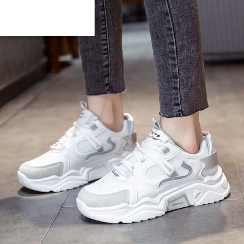 2021 Women& Chunky Sneakers Fashion Spring Platform Shoes Lace Up Breathable Mesh Women Vulcanize Shoes Round Head Dad Shoes