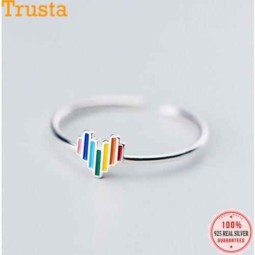 Trustdavis Real 925 Sterling Silver Sweet Simple Rainbow Heart Love Opening Ring Size For Women Wedding Fine S925 Jewelry DA1758