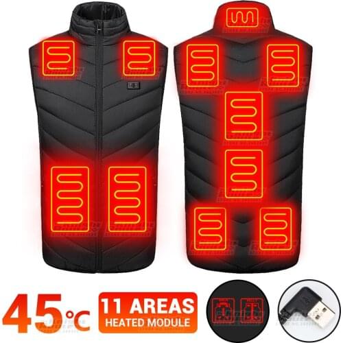 11 Areas Men Winter Heated Jacket USB Heated Vest Ski Jacket Outerwear Moto Warm Vest Motorcycle Jacket Thermal Hunting Clothing