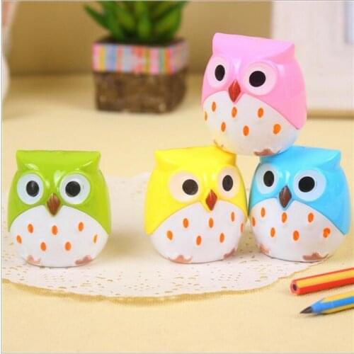 1PCS/lot Cute Owl design Double orifice Mini pencil sharpener children cartoon pencil sharpener