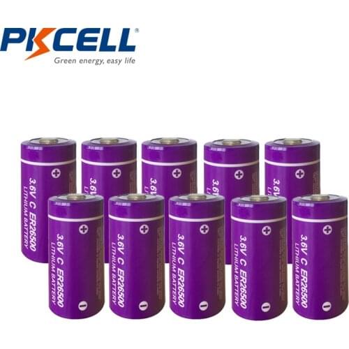 10pcs/lot PKCELL er26500 battery 3.6V 9000mAh C Size ER26500 Li-SOCl2 Lithium Battery Un-rechargeable Batteries High Energy