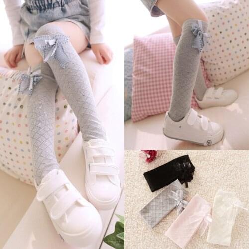 4 pairs of bowknot stockings for girls aged 3-12 years old spring and autumn knee socks