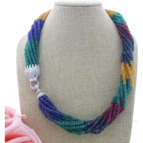 8 strands 2x 4mm multi color stone necklace micro inlay zircon dragon head accessories stone tassel pendant necklace long 51 cm