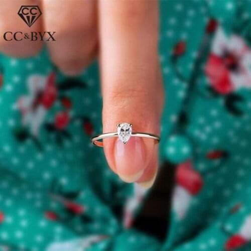 CC Wedding Rings For Women Simple Trendy Jewelry Water Drop Cubic Zirconia Ring Bridal Engagement Bijoux Drop Shipping CC1610