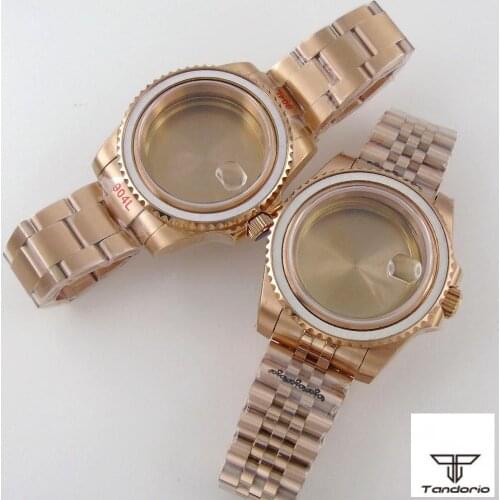 40mm Fully Rose Gold Plated Watch Case Fit NH35 NH36 Miyota 8215 821A DG 2813 ETA 2836 Movement Sapphire Oyster/Jubilee Bracelet