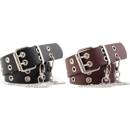 Double Row Hole Belt For Men And Women Fashion Punk Style With Eyelet Chain Decorative Belt For Jeans Pants Trousers Belt