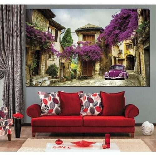 ION Canvas Table Erguvan Çiçekleriyle Fancy Serenity Street Fashion Table 60x120 Cm