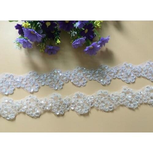 10 meters/lot 4.5cm Width Embroidery Lace Applique Fabric Venise Sewing Appliques Sequin Lace Trims Wedding Party Decor Craft