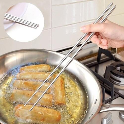 Kitchen Stainless Steel Non-slip Fried Hot Pot Noodles 14 inch Fried Food Boiled Noodles Anti-scald Long Chopsticks